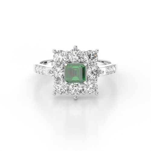 GEMSSY -  900 Platinum AAAA Colombian Emerald With Natural Diamond (VS-SI/G-H) Halo Ring 1.46ct.
