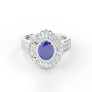 GEMSSY - 900 Platinum AAAA Madagascar Blue Sapphire With Natural Diamond (SI-I1/G-H) Ring 1.67ct.