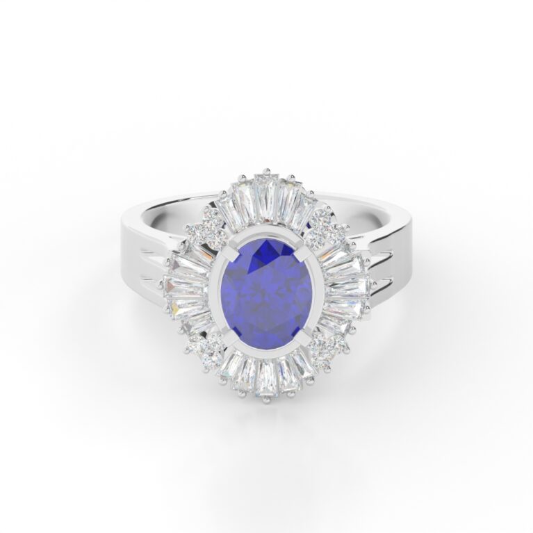 GEMSSY - 900 Platinum AAAA Madagascar Blue Sapphire With Natural Diamond (SI-I1/G-H) Ring 1.67ct.