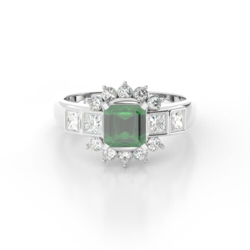 GEMSSY - 900 Platinum AAAA Colombian Emerald With (SI-I1/ G-H) Natural Diamond Halo Ring 1.15ct.