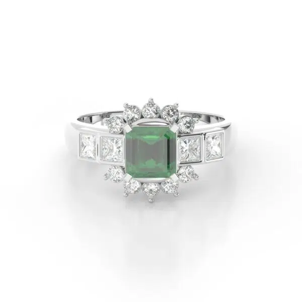 GEMSSY - 900 Platinum AAAA Colombian Emerald With (SI-I1/ G-H) Natural Diamond Halo Ring 1.15ct.