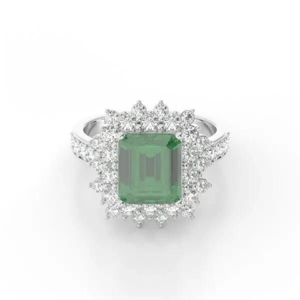 GEMSSY - 950 Platinum AAAA Colombian Emerald With Natural Diamond (VS-SI/G-H) Ring 4.24ct.