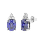 GEMSSY-AAAA Tanzanite With Natural Diamond (SI-G/H) Stud Earrnings 4.58ct in 14k gold.