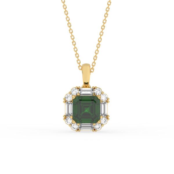 GEMSSY-AAAA Zambian Emerald With Natural Diamond (SI-G/H) Halo Pendant and Chain in 14k gold.