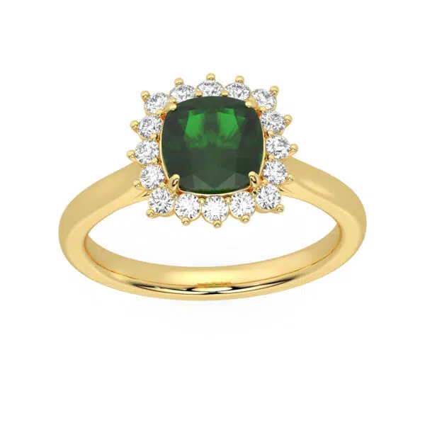 GEMSSY-AAAA Zambian Emerald With Natural Diamond (SI-G/H) Halo Ring 1.78ct. in 14k gold.