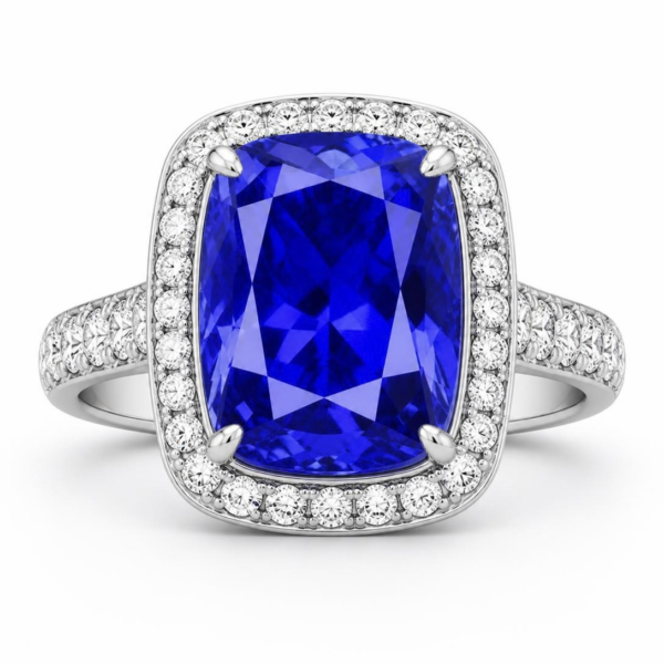 GEMSSY-AAAA Tanzanite With Natural Diamond (VVS-E/F) 7.32ct. Ring in 14k Gold.