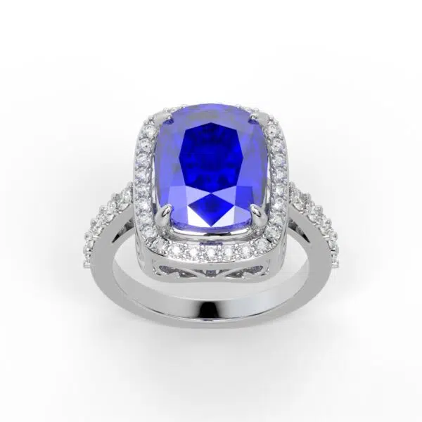 GEMSSY-AAAA Tanzanite With Natural Diamond (VVS-E/F) 7.32ct. Ring in 14k Gold.