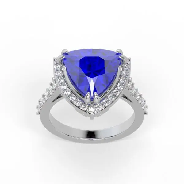 Gemssy-AAAA Tanzanite With Natural Diamond (VVS-E/F) 6.43ct. Ring in 14k Gold.