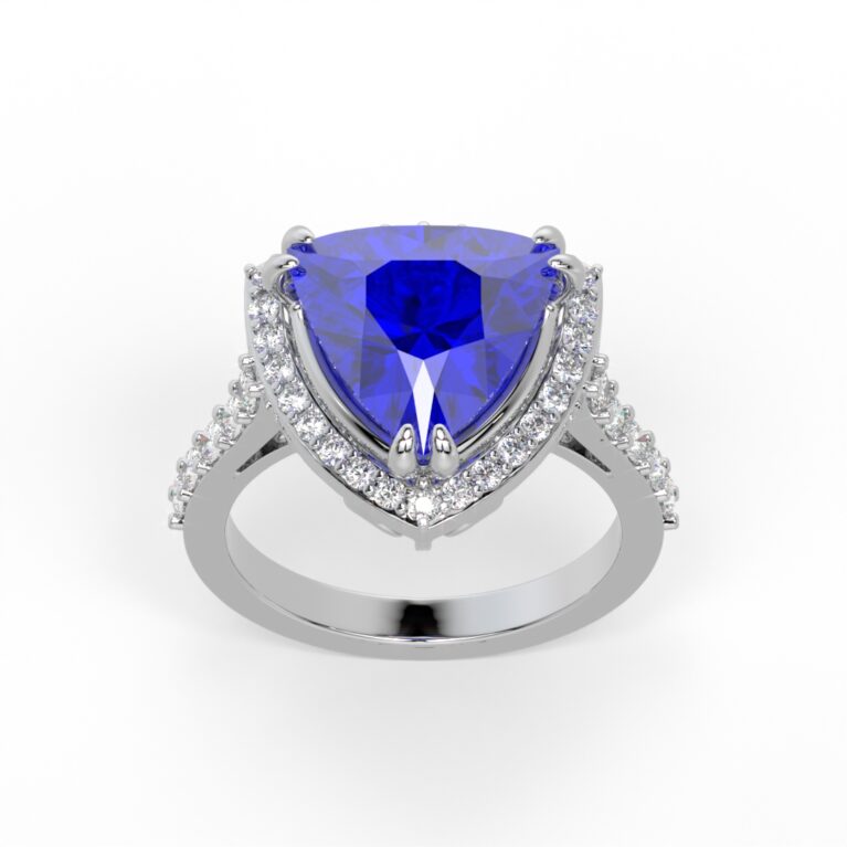 Gemssy-AAAA Tanzanite With Natural Diamond (VVS-E/F) 6.43ct. Ring in 14k Gold.