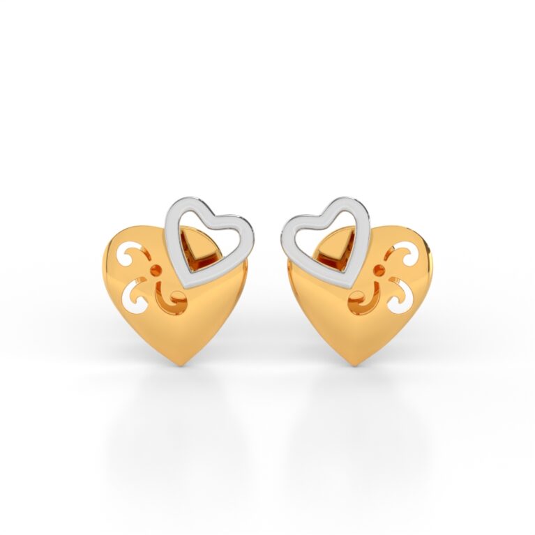 JEWEOQ - Romantic 9K Yellow Gold Heart Earrings with Screw Back