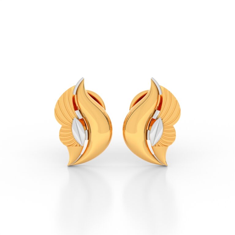 JEWEOQ - Elegant 9K Yellow Gold Leaf Motif Earrings with Screw Back
