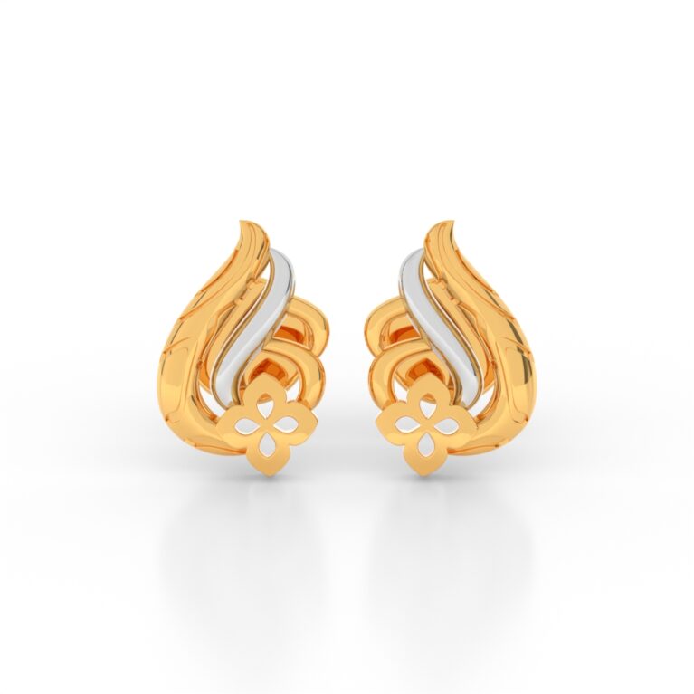 JEWEOQ - Elegant 9K Yellow Gold Floral Swirl Screw-Back Earrings