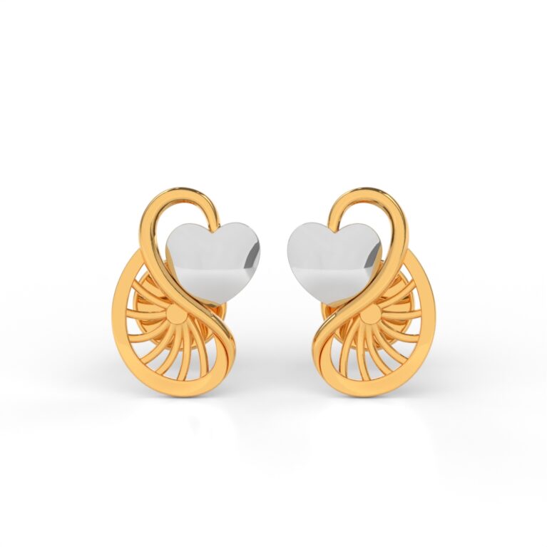 JEWEOQ -Tresure Of Gold 9k Yellow Gold Heart Stud Earring With Secure Screw Back.