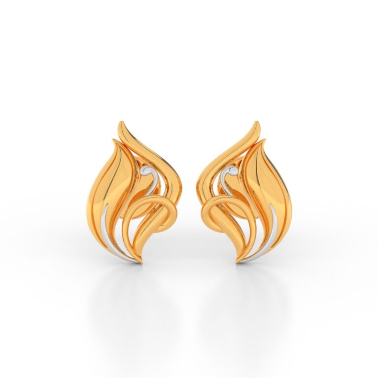 JEWEOQ - 9k Yellow Gold Flame-Inspired Stud Earrings With Screw Back.