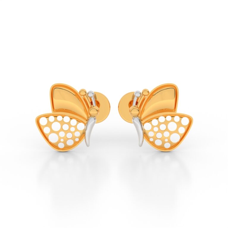 JEWEOQ - 9k Yellow Gold Butterfly Stud Earrings With Screw Back