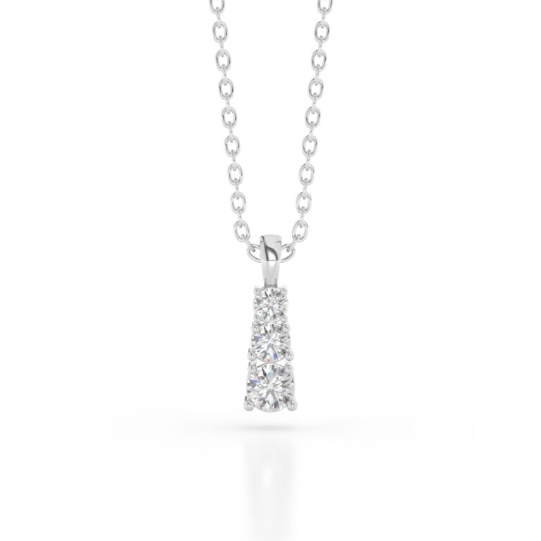 VIVIZIA-SGL Certified 9k White Gold Three Stone Lab-grown Diamond (VVS/VS-E/F) Pendant.