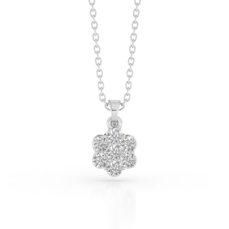 VIVIZIA-Floral Cluster Lab-Grown Diamond (VVS/VS-E/F) Pendant in 9k White Gold