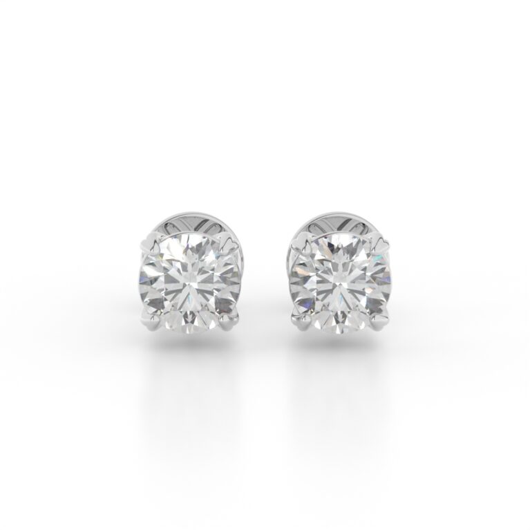 VIVIZIA - SGL Certified 9k White Gold Lab Grown Diamond Stud Earrings (VVS/VS-E/F) Classic 4-Prong Screw-Back.