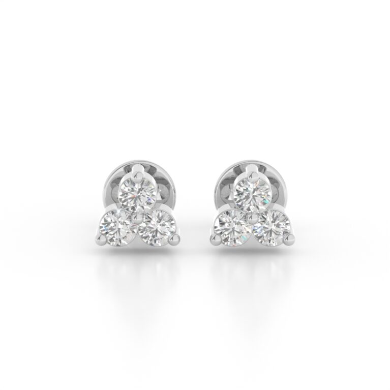 VIVIZIA -SGL Certified 9K White Gold Trio Cluster Lab Grown Diamond Earrings (VVS/VS-E/F) With Screw Back |