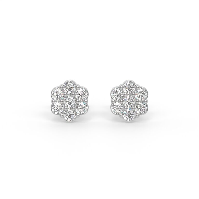 VIVIZIA -SGL Certified 9K White Gold Lab-Grown Diamond (VS-E/F) Cluster Stud Earrings With Screw Back