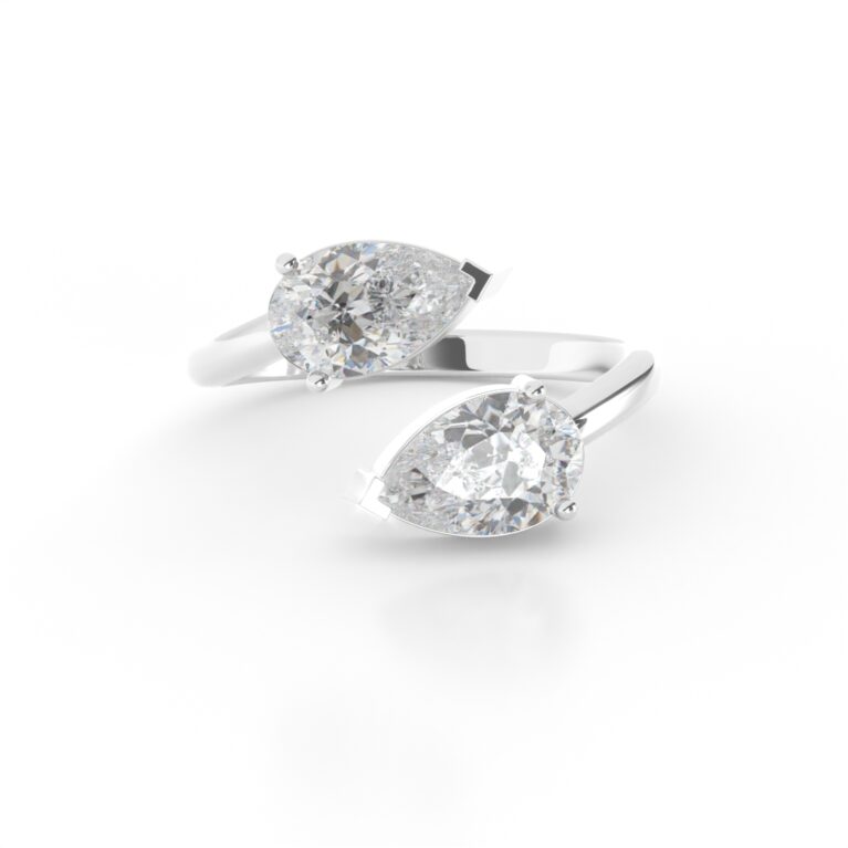 VIVIZIA-SGL Certified Toi et Moi Pear Brilliant Lab-Grown Diamond (VVS/VS-E/F) Ring in 9k White Gold.