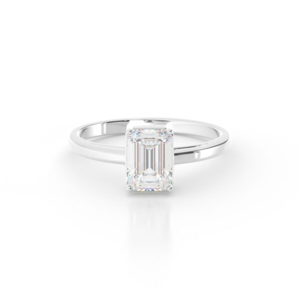 VIVIZIA-SGL Certified 9K White Gold Elegant Emerald-Cut Lab-Grown Diamond (VVS/VS-E/F) Solitaire Ring.