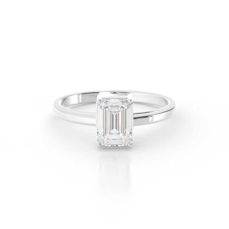 VIVIZIA-SGL Certified 9K White Gold Elegant Emerald-Cut Lab-Grown Diamond (VVS/VS-E/F) Solitaire Ring.
