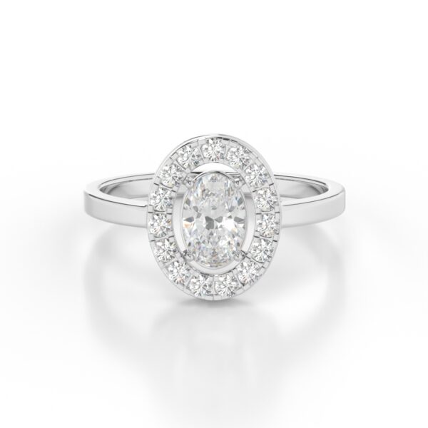 VIVIZIA-SGL Certified Elegence Oval Lab-Grown Diamond (VVS-E/F) 1.09ct. Halo Ring in 9k Gold.