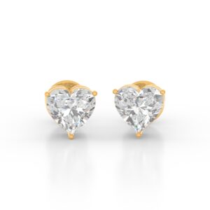 VIVIZIA- SGL Certified 14k Yellow Gold Heart Diamond (VS-E/F) Stud Earrings With Screw back.