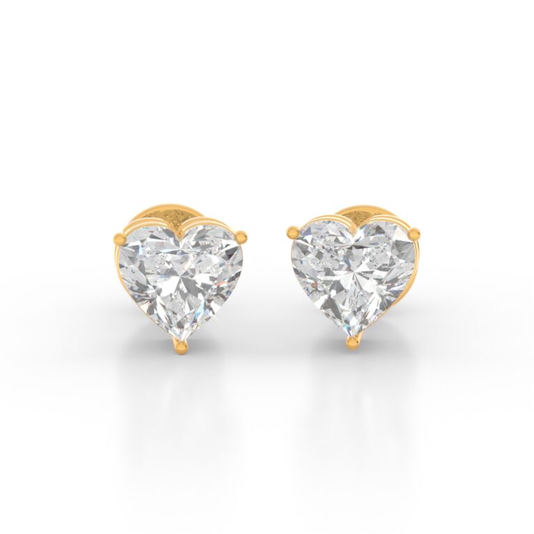 VIVIZIA- SGL Certified 14k Yellow Gold Heart Diamond (VS-E/F) Stud Earrings With Screw back.