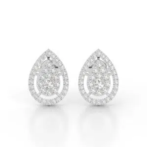 VIVIZIA- SGL Certified 9K White Gold Lab-Grown Diamond (VS-E/F) Pear-Shaped Halo Earrings with Screw Back.
