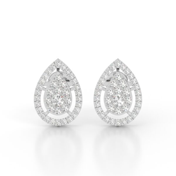 VIVIZIA- SGL Certified 9K White Gold Lab-Grown Diamond (VS-E/F) Pear-Shaped Halo Earrings with Screw Back.