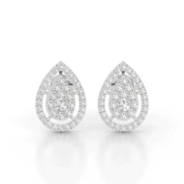 VIVIZIA- SGL Certified 9K White Gold Lab-Grown Diamond (VS-E/F) Pear-Shaped Halo Earrings with Screw Back.