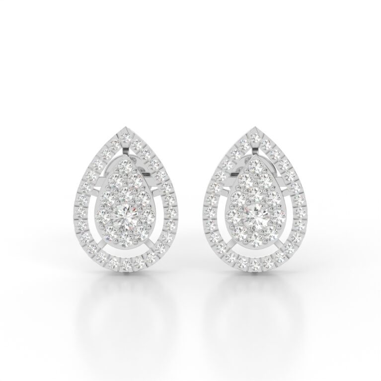 VIVIZIA- SGL Certified 9K White Gold Lab-Grown Diamond (VS-E/F) Pear-Shaped Halo Earrings with Screw Back.