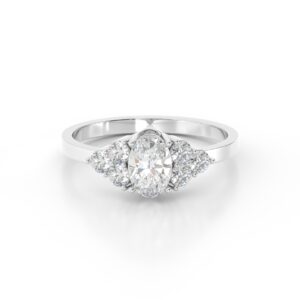 VIVIZIA-SGL Certified 9k White Gold Oval-Cut Lab-Grown Diamond (VVS/VS – E/F) Cluster Ring.
