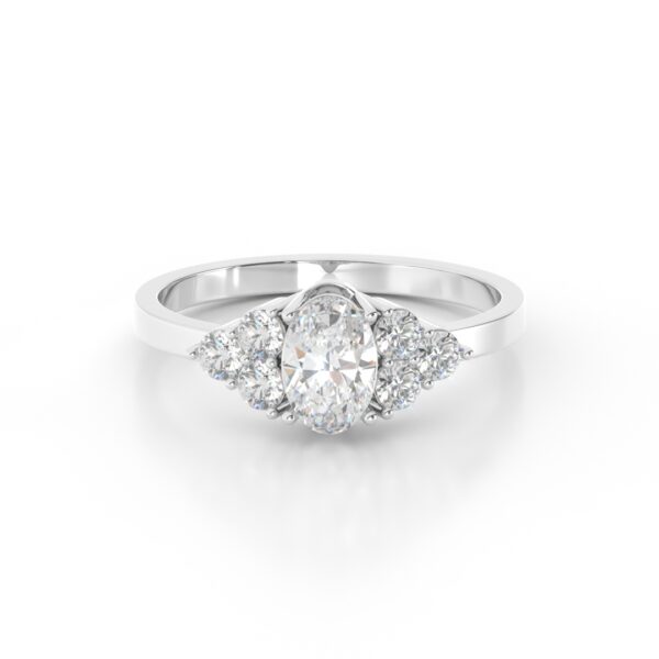 VIVIZIA-SGL Certified 9k White Gold Oval-Cut Lab-Grown Diamond (VVS/VS – E/F) Cluster Ring.